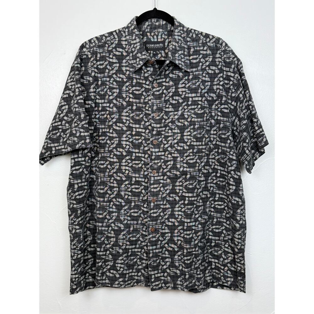 Vintage Ocean Pacific OP Shirt XL Abstract Print 100% Cotton Button Up